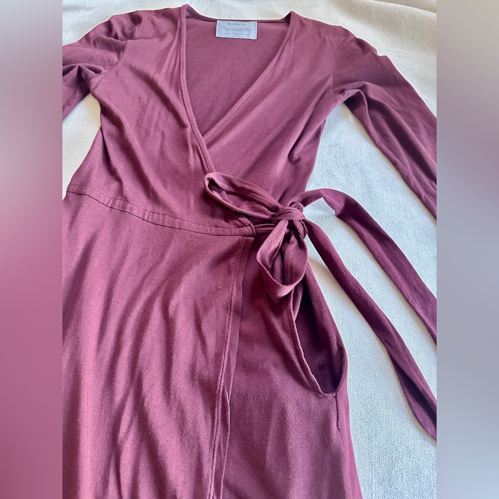 TONLE 3/4 Sleeve Jersey Stretch Maxi Wrap Dress | Burgundy Women’s XS